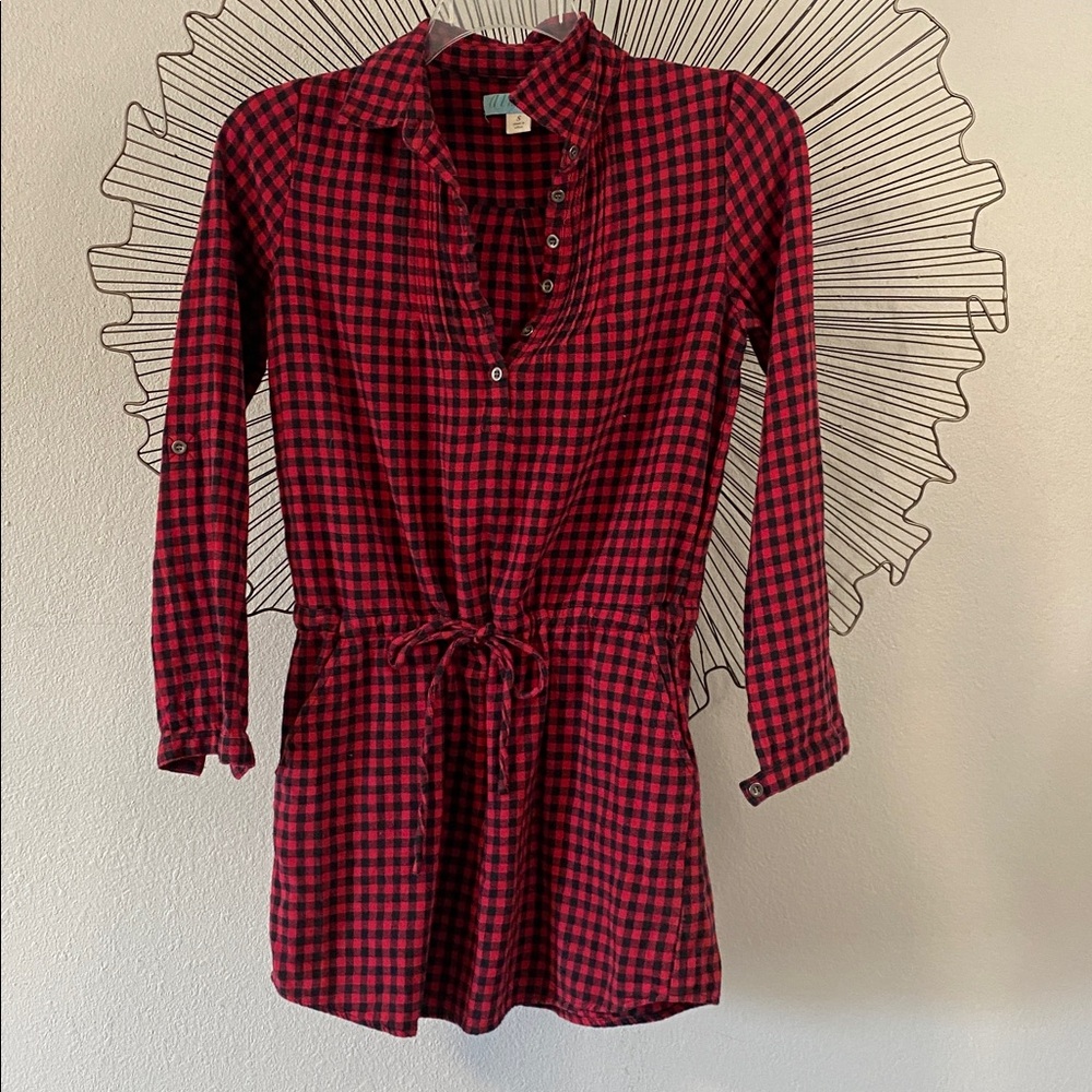 Aina Red & Black Buffalo Check Gingham Flannel Tunic Shirt Size S